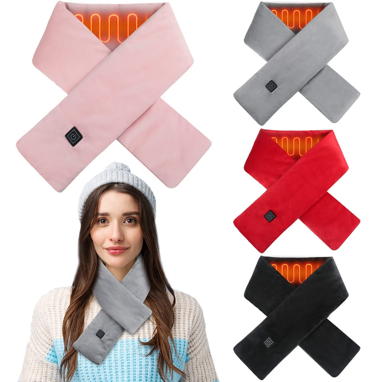 4 Pcs Usb Heated Scarf Rechargeable Neck Heating Pad Warmer Three Temp 4618